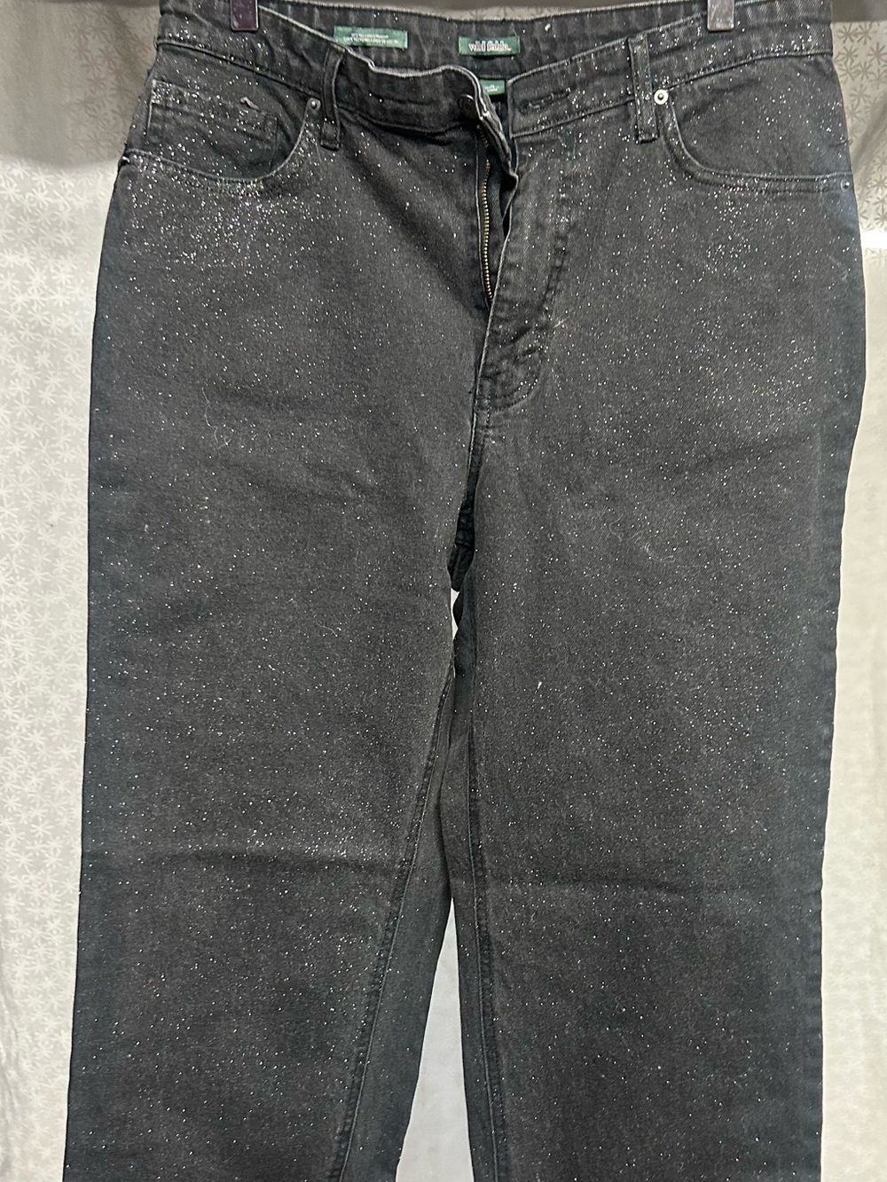 Black Speckled Straight-Leg Jeans